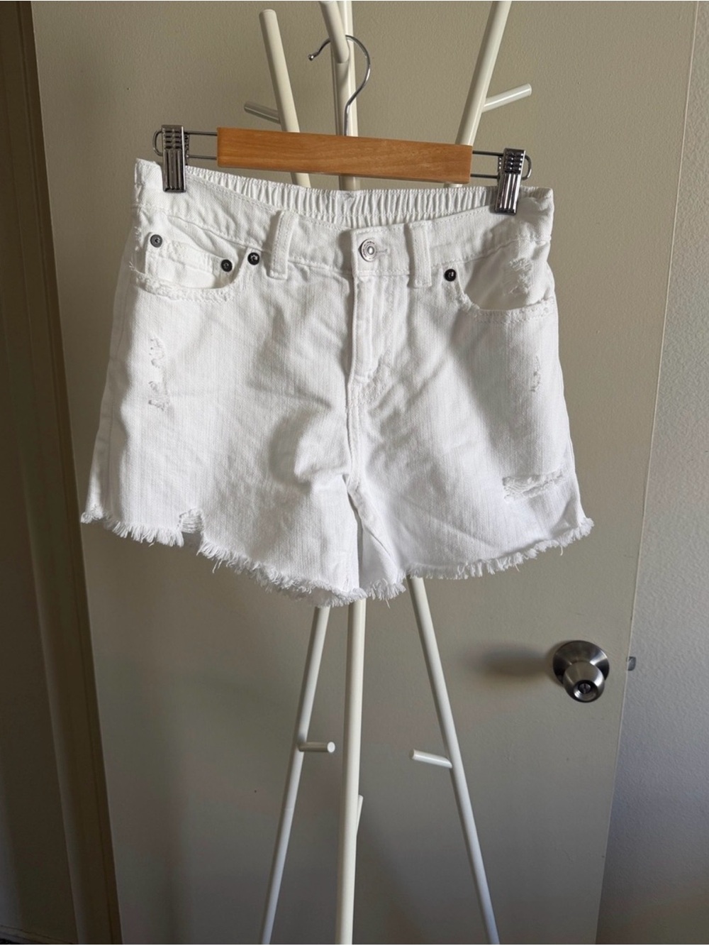 aerie White Distressed Denim Short Shorts